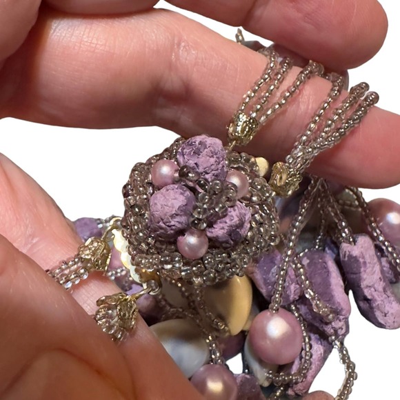 Vintage Japan Multi Strand Stone, Resin, Bead Necklace - Picture 6 of 8